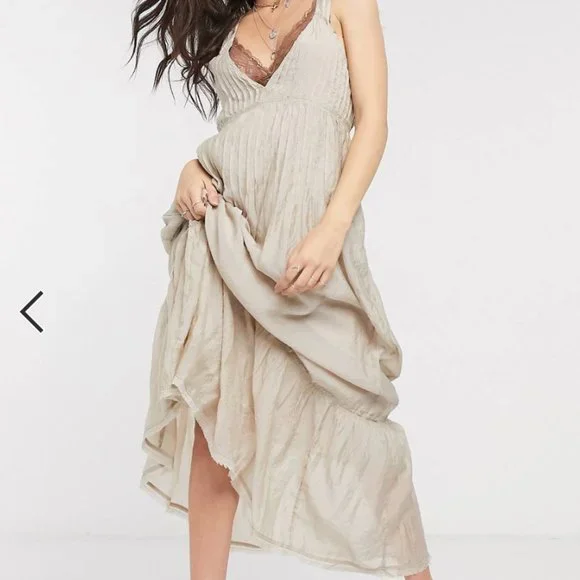 NWT Free People Frankie Pintuck Maxi Dress in Sand